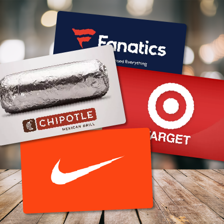 An assortment of brand-name gift cards