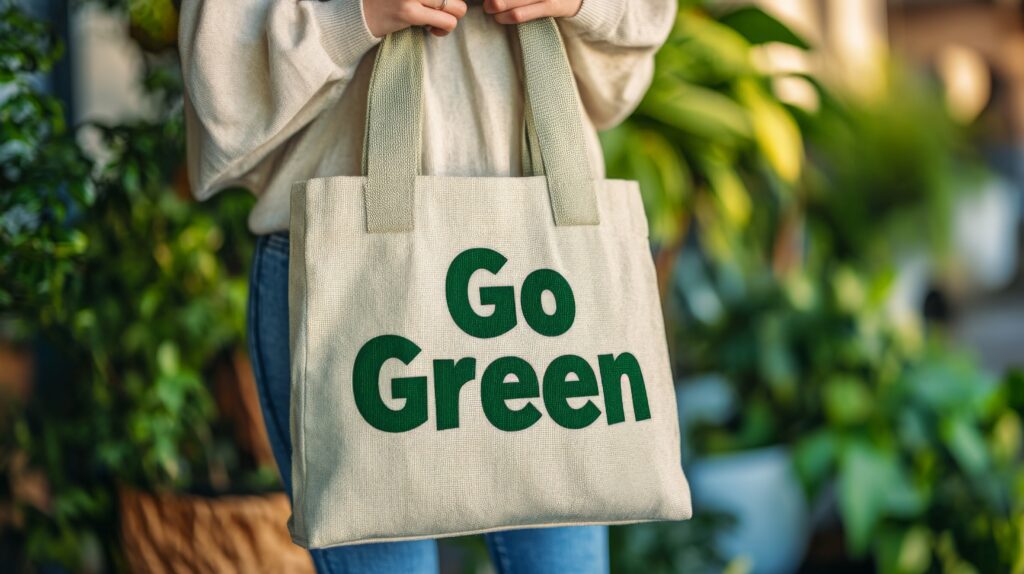 A customer holding a product labeled with ethical sourcing and eco-friendly practices, reflecting values-driven brand loyalty.