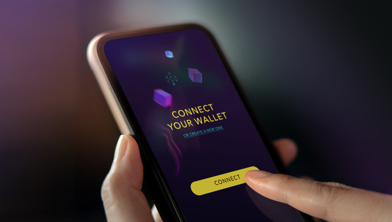 A digital wallet interface illustrating the seamless transfer of blockchain-based universal loyalty tokens across various brands and services.