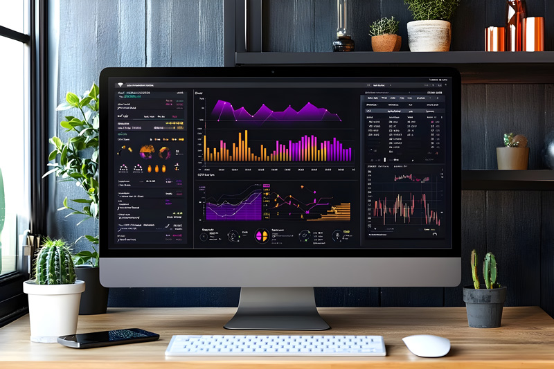 Futuristic dashboard displaying SPIFF program analytics and trends.