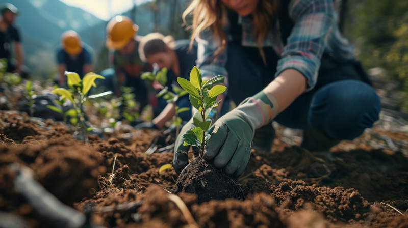 Team participating in a tree-planting event as part of a SPIFF program.