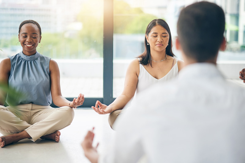 Employees participating in a workplace wellness program activity, promoting health and engagement.