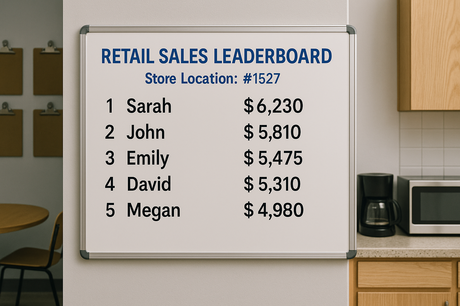 Retail SPIFF leaderboard showcasing top-performing employees.