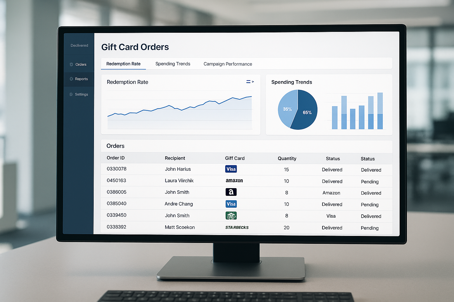 Business dashboard for digital gift card procurement.