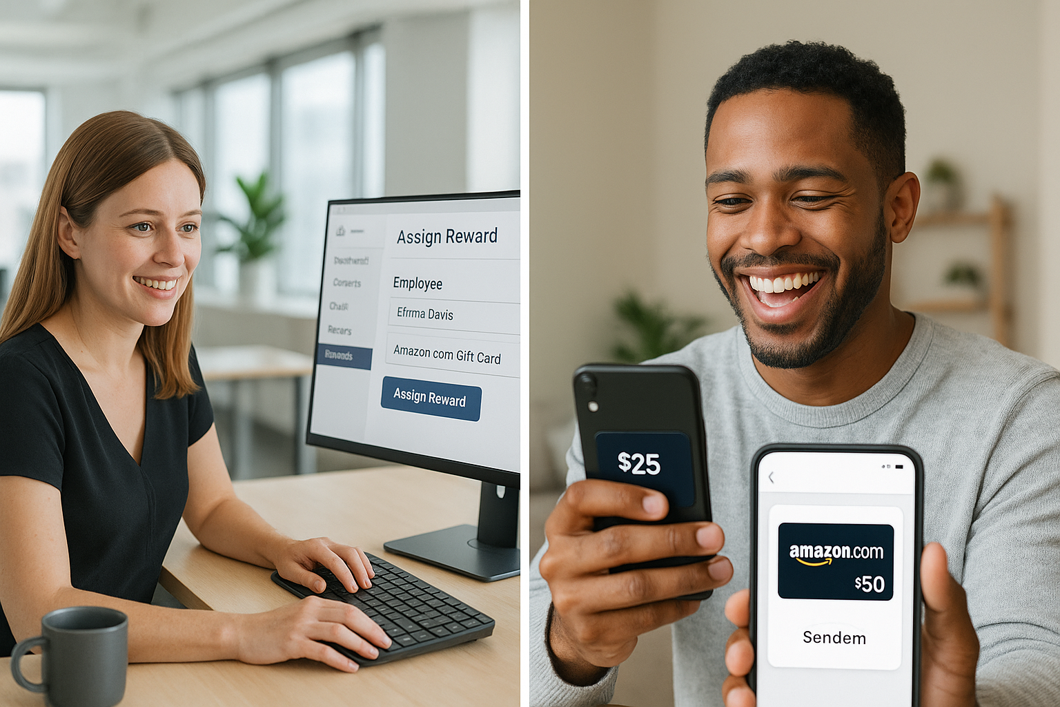 Dual reward moments for an employee and a customer in a unified gift card program