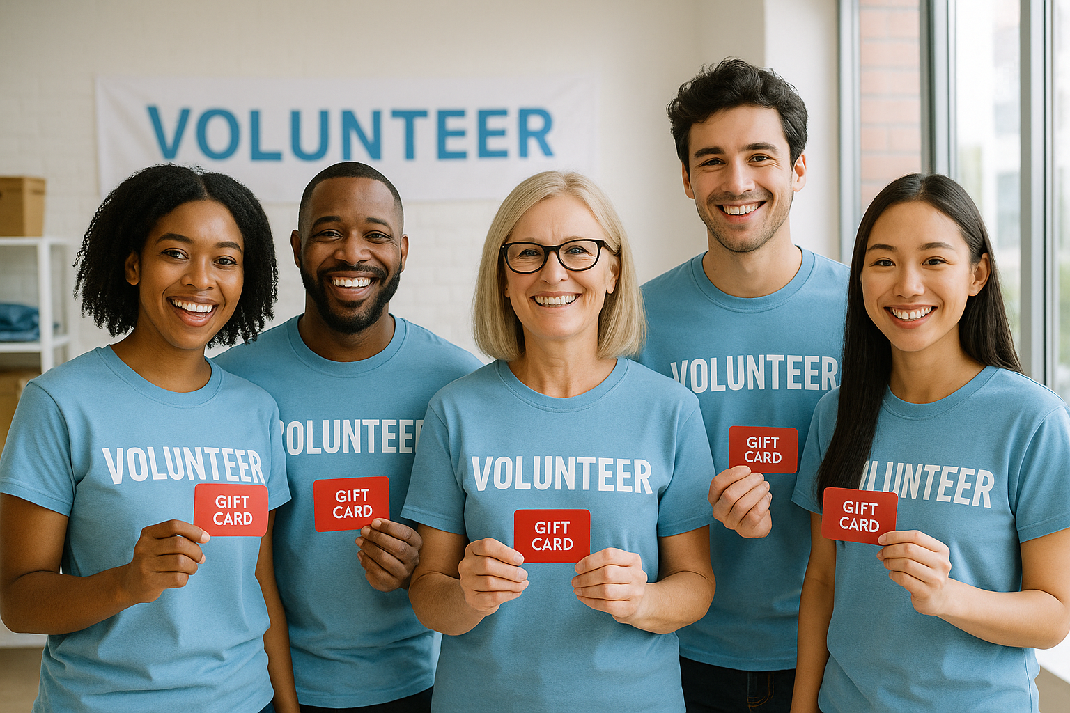Volunteers receiving a gift card